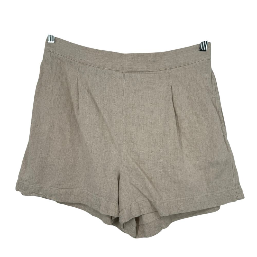 Madewell Linen Cotton Shorts Large Beige Pockets Elastic Waist Capsule Staple
